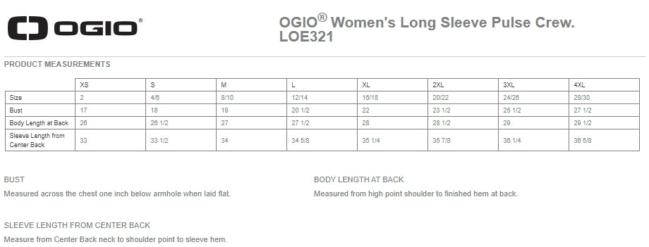 Women's OGIO® Long Sleeve Pulse Crew - 12 Piece Minimum Order